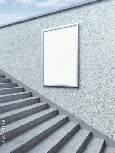 Blank billboard on the  wall with steps
