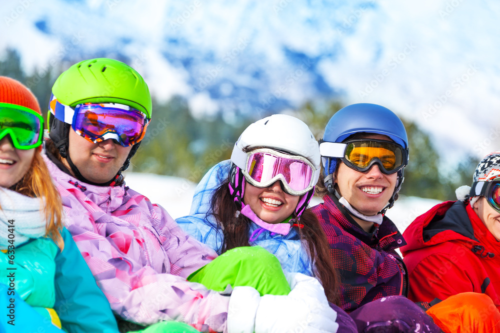 Young happy smiling people wearing goggles Young happy smiling people wearing goggles