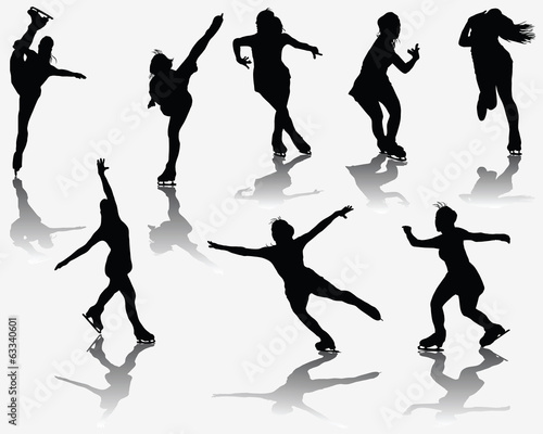Silhouette and shadows of ice skating, vector
