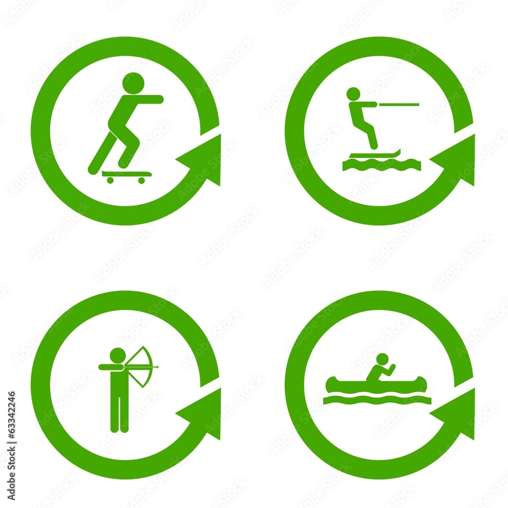 Activités sportives dans 4 symboles recyclage Activités sportives dans 4 symboles recyclage