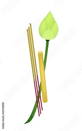 Fresh Lotus with Joss Sticks and Candle