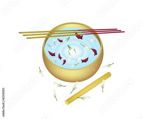 Water Bowl with Joss Sticks and Candle