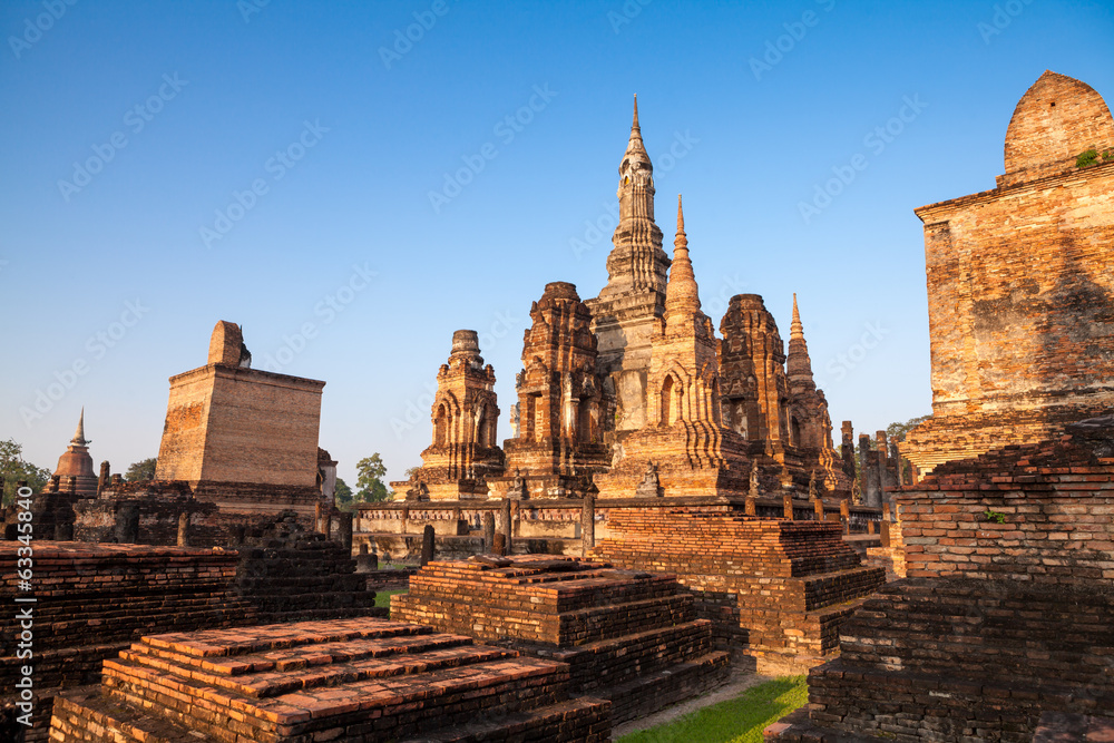 Sukhothai historical park. Buddhist temple ruins in Thailand