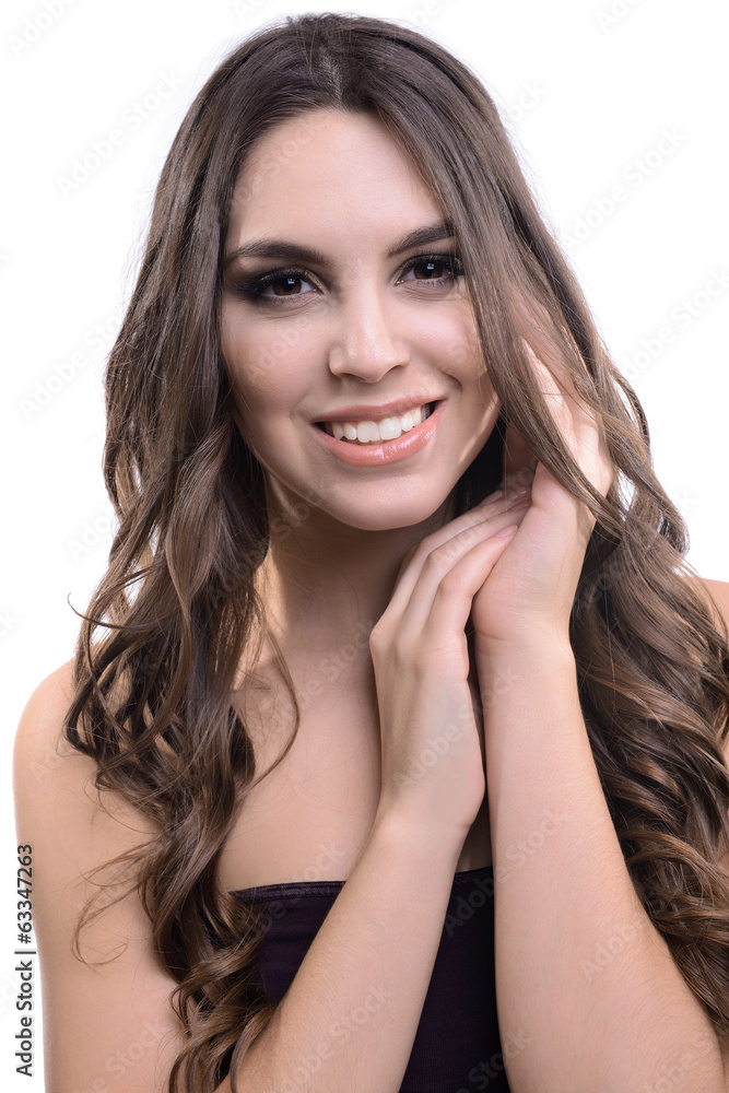 Beautiful young woman with long hair isolated on white Beautiful young woman with long hair isolated on white