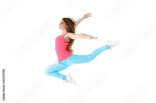 young woman doing gymnastic exercises