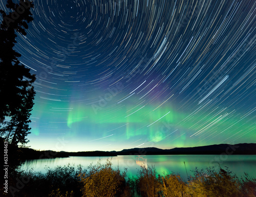 Startrails Northern Lights display Lake Laberge photo