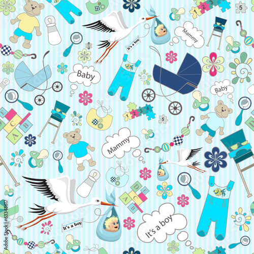 Vector endless background on birthday boy in blue