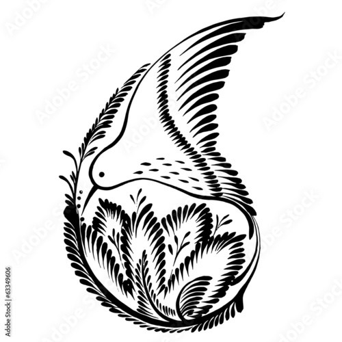 decorative silhouette of a floral paisley colibri