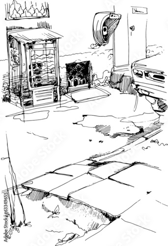 urban alley with payphones