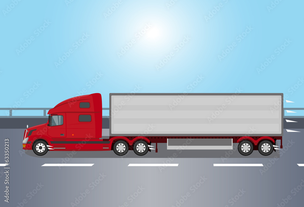 Red american truck isolated