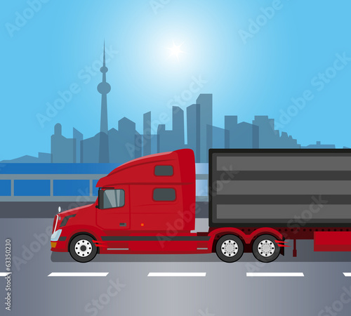 Red american truck isolated