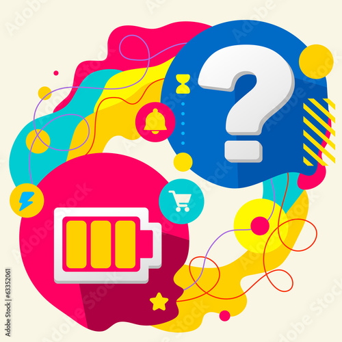Battery and question mark on abstract colorful splashes backgrou