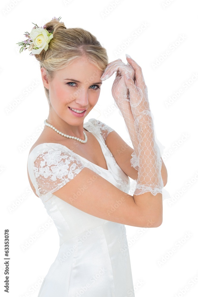 Smiling bride posing over white background Smiling bride posing over white background
