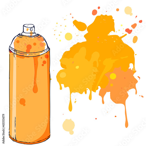 Orange graffiti spray paint can with splash place for text.
