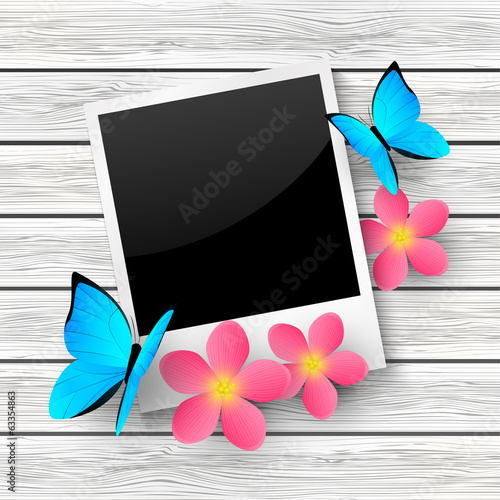 Photo card on wooden background