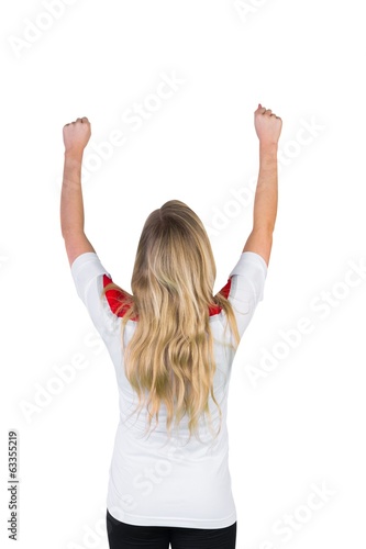 Pretty football fan in white cheering