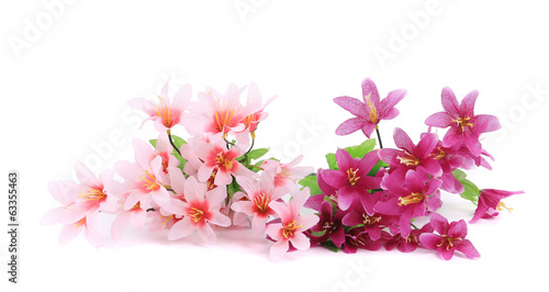 Pink artificial flowers.