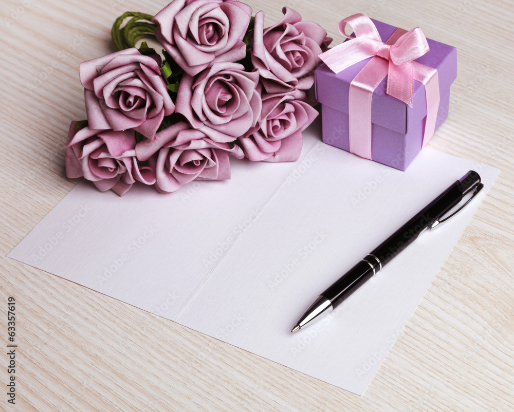 blank card with flowers and gift blank card with flowers and gift