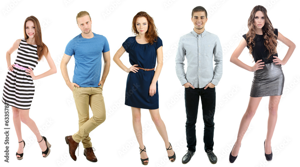Obraz premium Collage of fashion models isolated on white