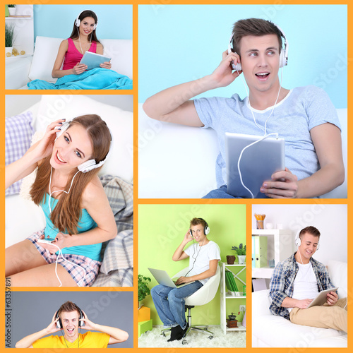 Collage of happy people wit...
