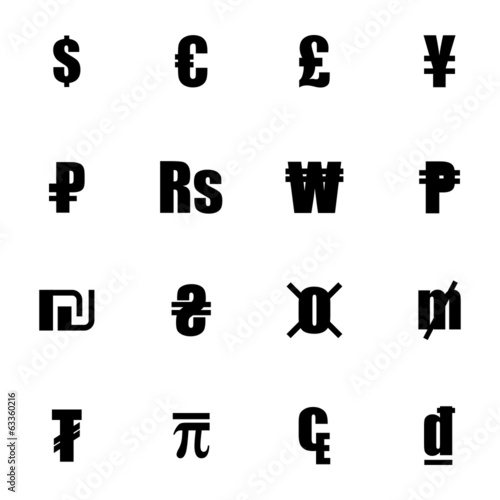 Vector black currency symbols set