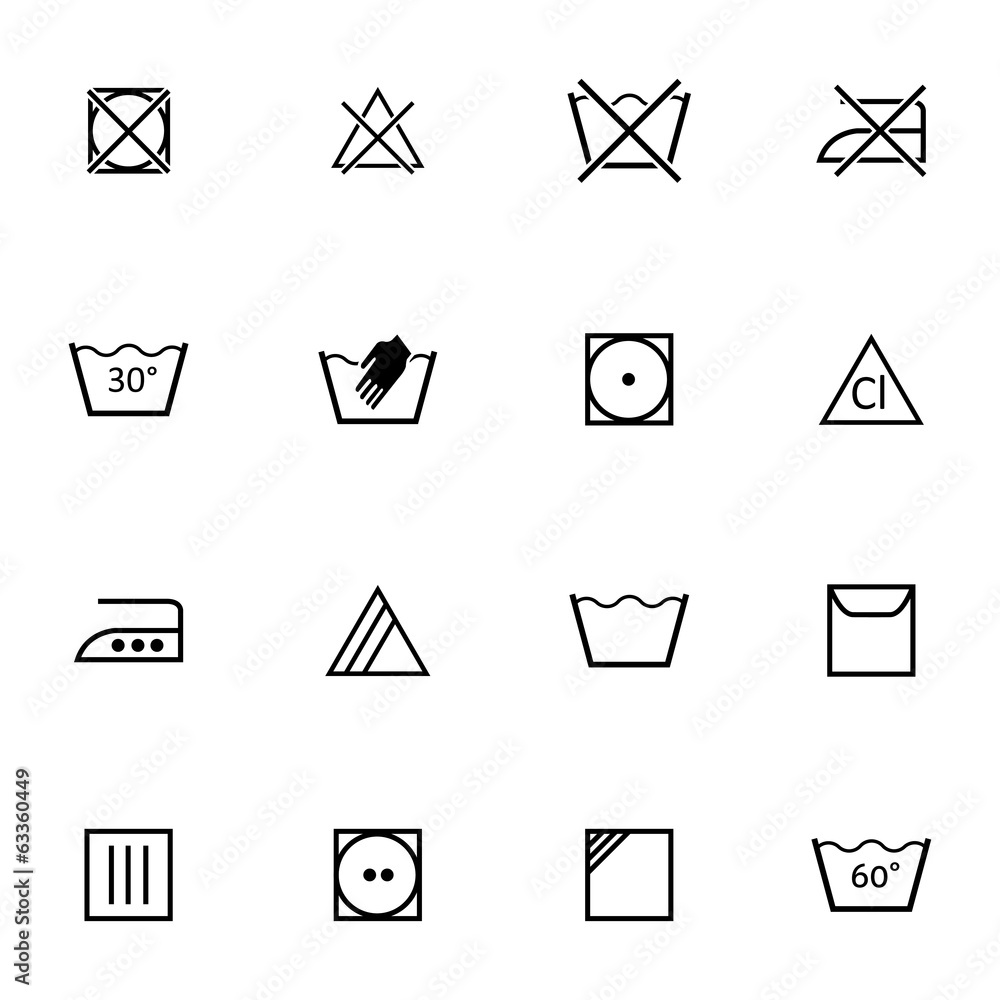 Vector black washing icons set Vector black washing icons set