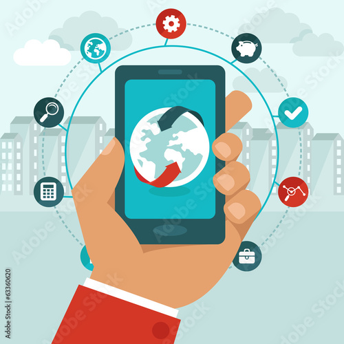 Vector mobile phone with icons in flat style