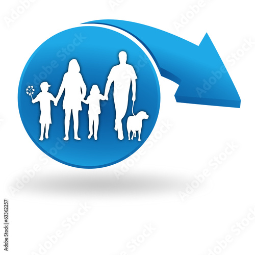 famille sur bouton bleu