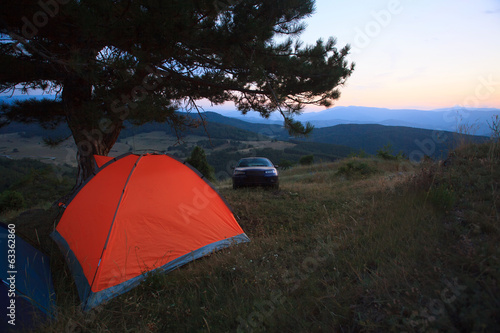 camp with tent and car
