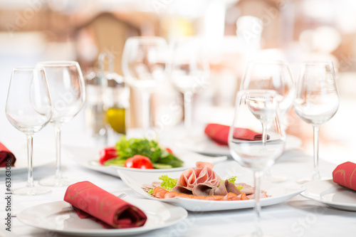 Banquet setting table in restaurant interior