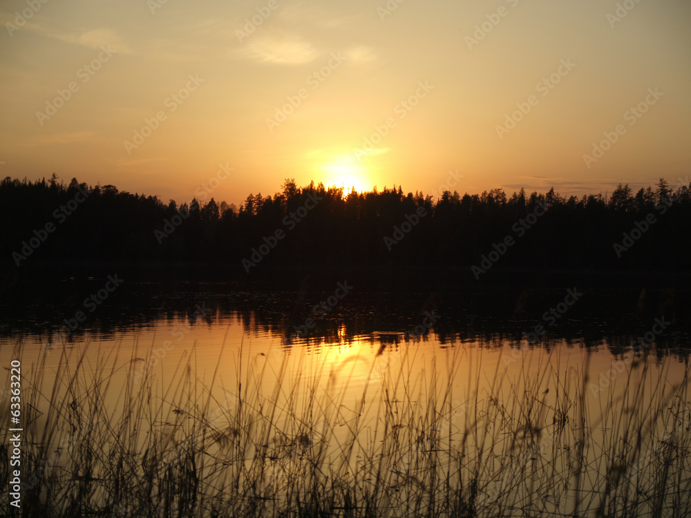 Fototapeta premium sunset on the lake in Karelia