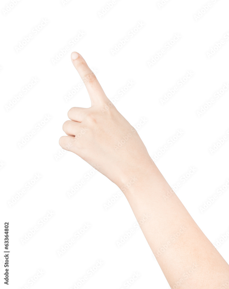 Woman hand touching virtual screen. Isolated on white. Woman hand touching virtual screen. Isolated on white.