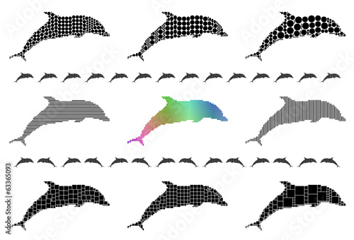 Dolphin silhouette mosaic set