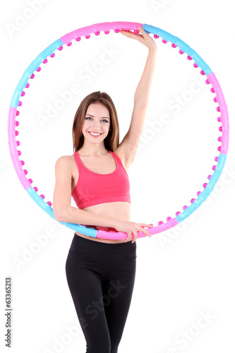 Woman doing exercises with ...
