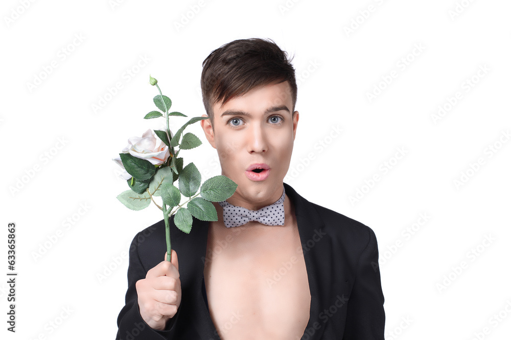 stylish men with flowers isolated on white background stylish men with flowers isolated on white background