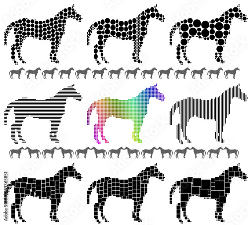 Horse silhouette mosaic set