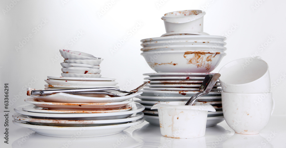 Fototapeta premium Dirty dishes isolated on white