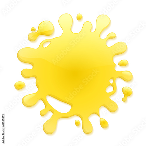 Yellow blotch isolated on white background. Paint or juice spot.