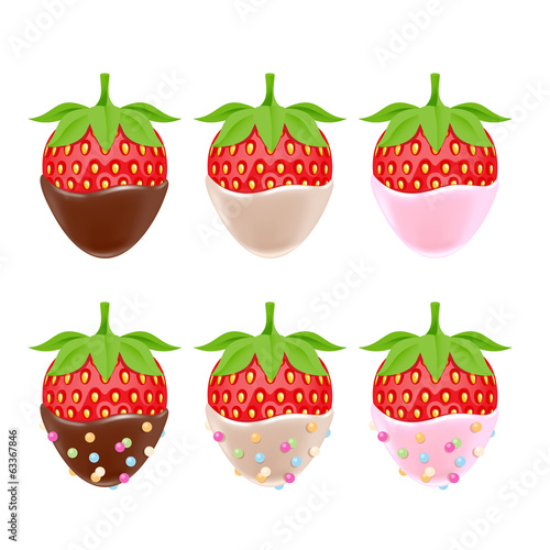 Strawberries in chocolate with sprinkles isolated on white back.