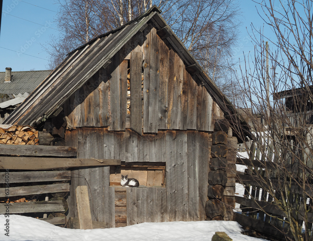 Naklejka premium Wooden house in winter village