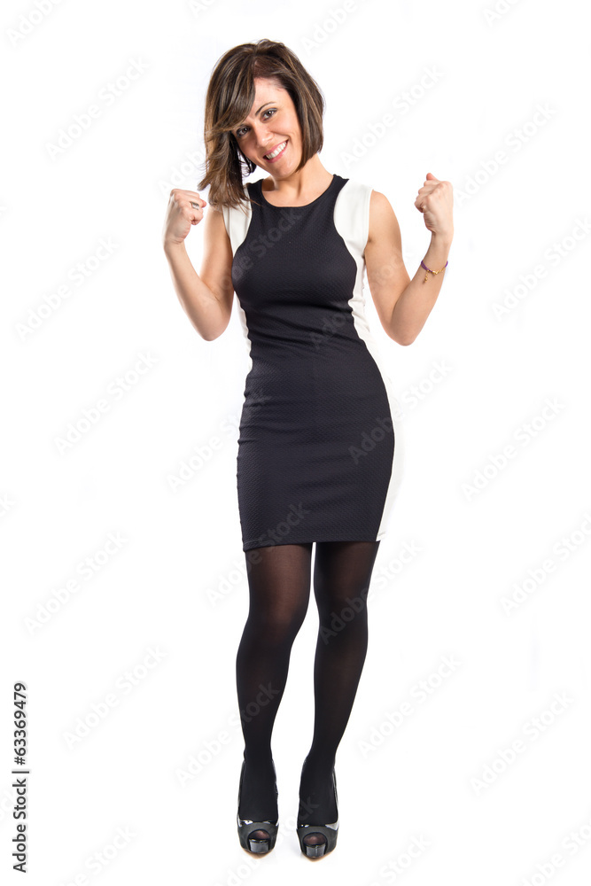 Lucky woman over isolated white background Lucky woman over isolated white background