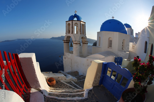antorini with Traditional Church in Oia, Greece
