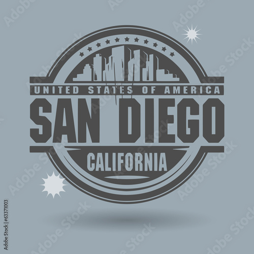 Stamp or label with text San Diego, California inside