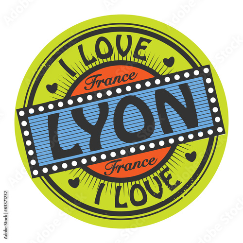 Grunge color stamp with text I Love Lyon inside, vector