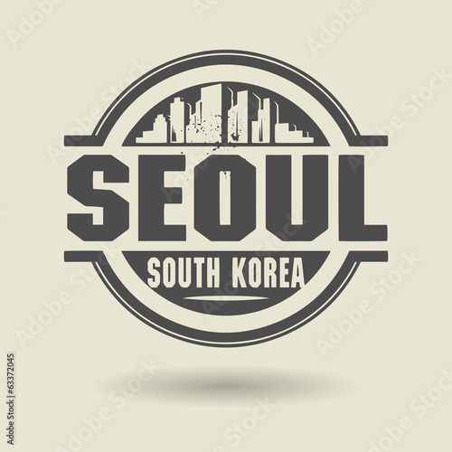 Stamp or label with text Seoul, South Korea inside, vector