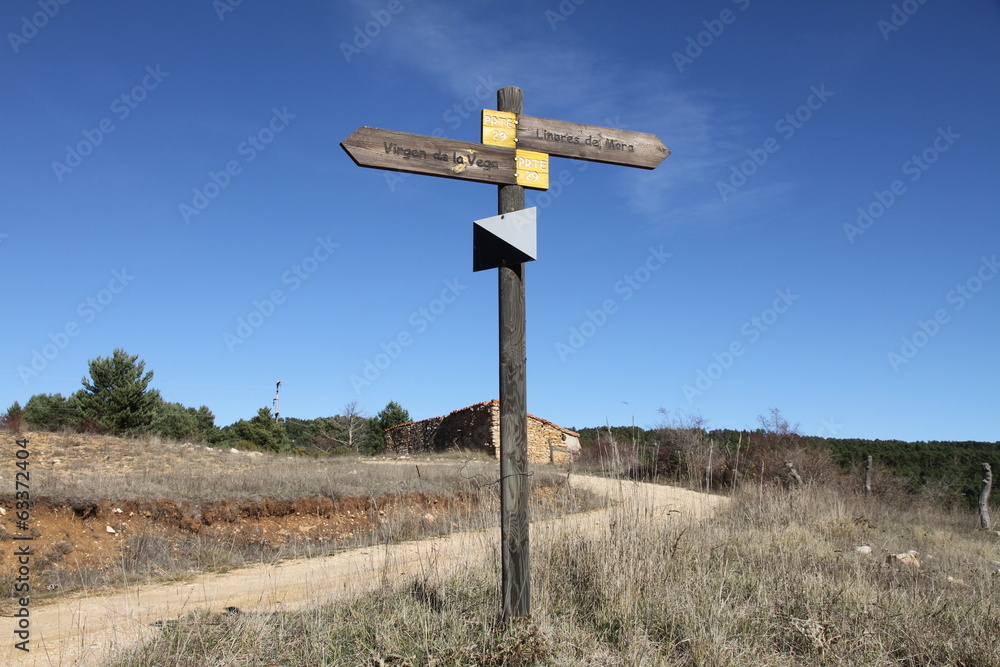 Wooden signals Gudar mountains Spain Wooden signals Gudar mountains Spain