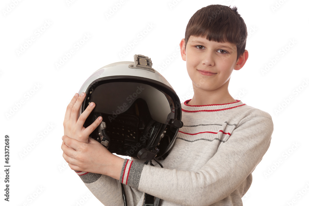 Fototapeta premium boy with helmet isolated on white background