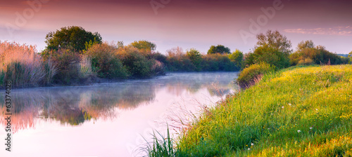Colorful summer panorama of the river