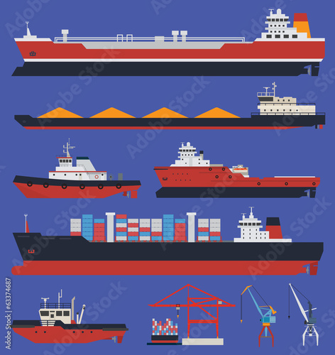 Cargo ships and tug boats infographic