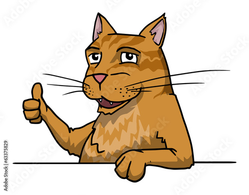 Cute ginger cat giving thumbs up, approve